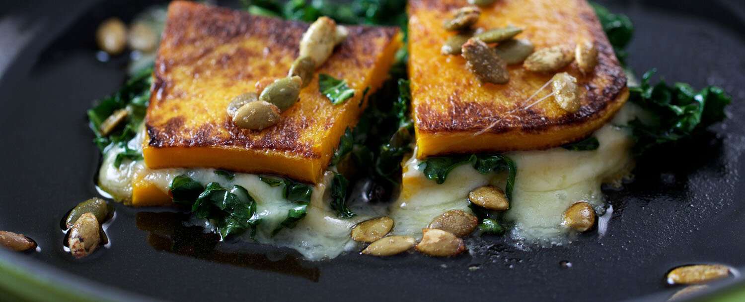 Grilled Swiss On Squash With Kale